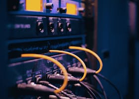 Ethernet Cables Plugged on a Server Rack